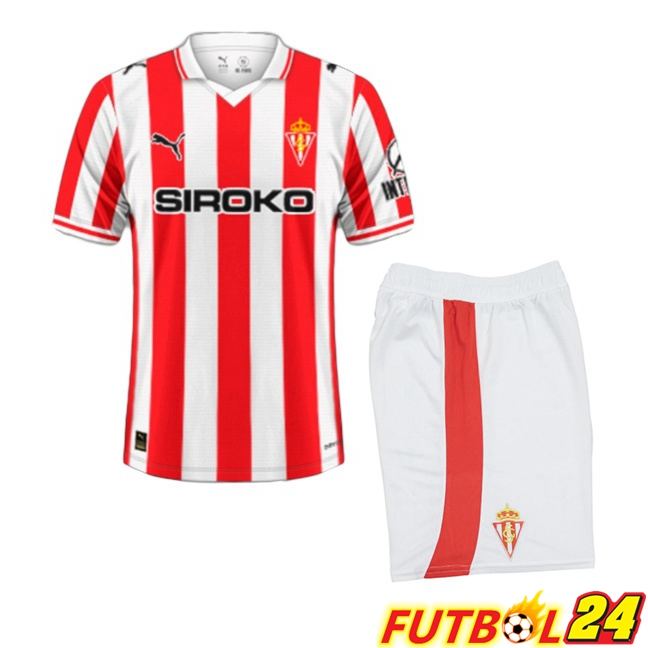 Camisetas De Futbol Sporting Gijon Ninos Primera Rojo Blanco 2025/2026