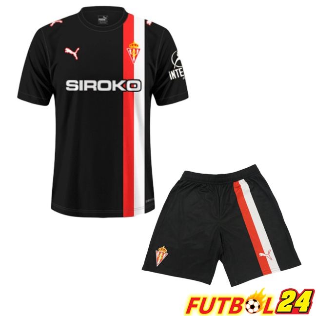 Camisetas De Futbol Sporting Gijon Ninos Segunda Negro 2025/2026