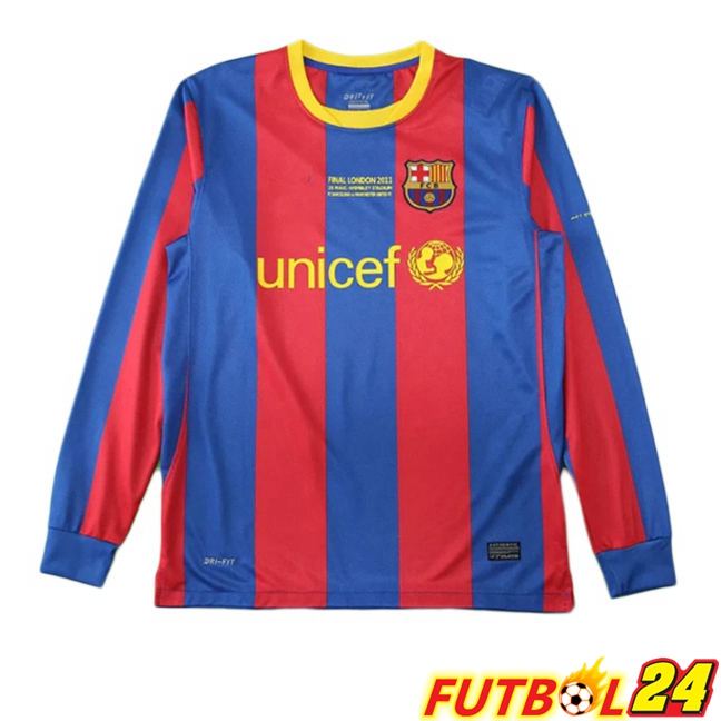 Camisetas De Futbol FC Barcelona Retro Primera Manga Larga Azul Rojo 2010-2011