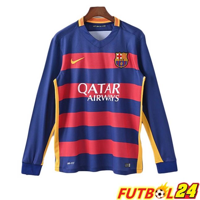 Camisetas De Futbol FC Barcelona Retro Primera Manga Larga Azul Rojo 2015-2016