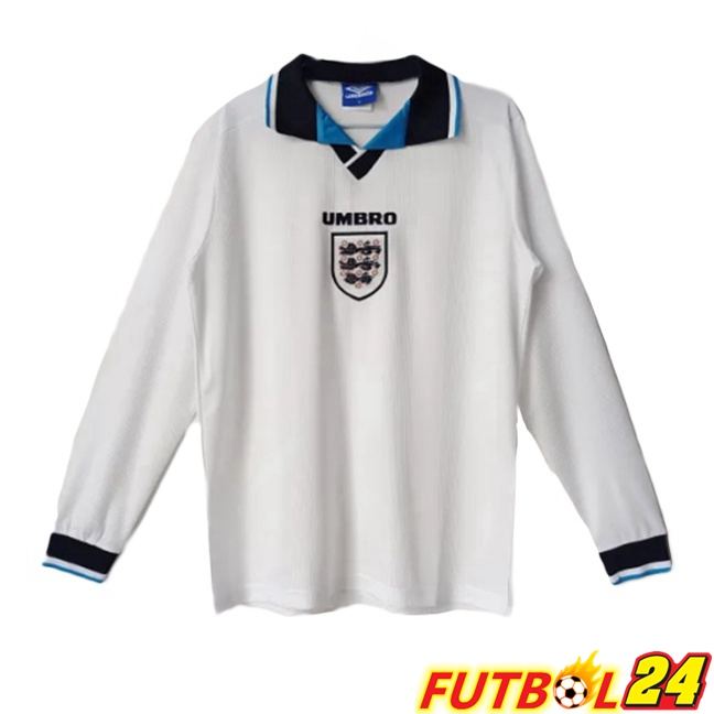 Camisetas De Futbol Inglaterra Retro Primera Manga Larga Blanco 1996