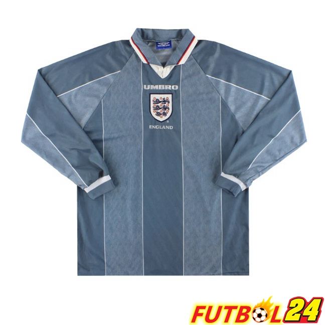 Camisetas De Futbol Inglaterra Retro Segunda Manga Larga Azul Gris 1996