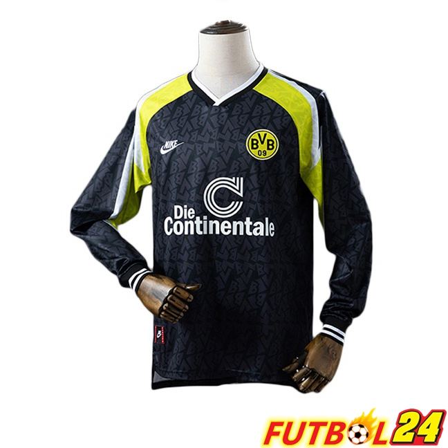 Camisetas De Futbol Dortmund BVB Retro Segunda Manga Larga Negro 1995-1996