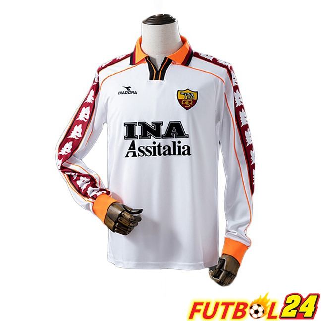 Camisetas De Futbol AS Roma Retro Segunda Manga Larga Blanco 1998-1999