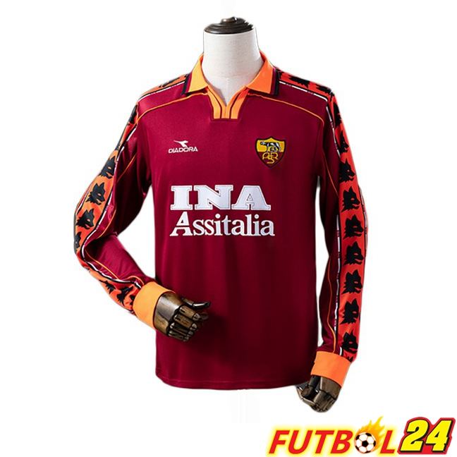 Camisetas De Futbol AS Roma Retro Primera Manga Larga Rojo 1998-1999