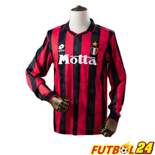Camisetas De Futbol AC Milan Retro Primera Manga Larga Rojo Negro 1993-1994