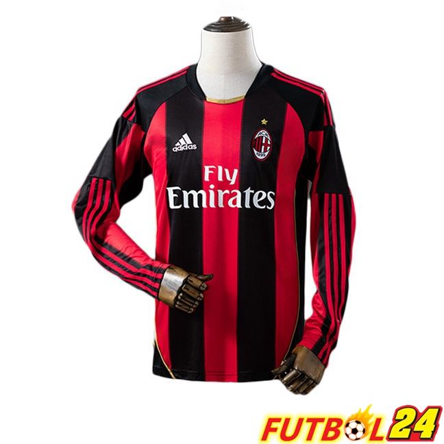 Camisetas De Futbol AC Milan Retro Primera Manga Larga Rojo Negro 2010-2011