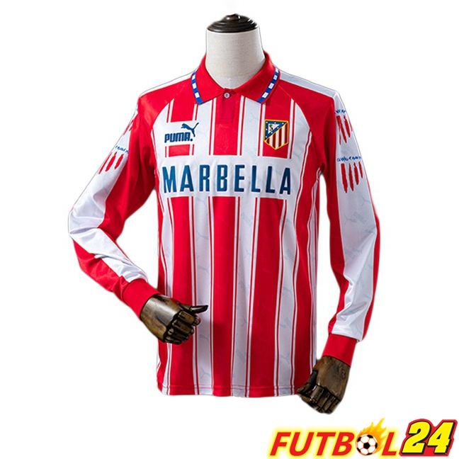 Camiseta Atletico Madrid Retro Primera Manga Larga Rojo Blanco 1994-1995