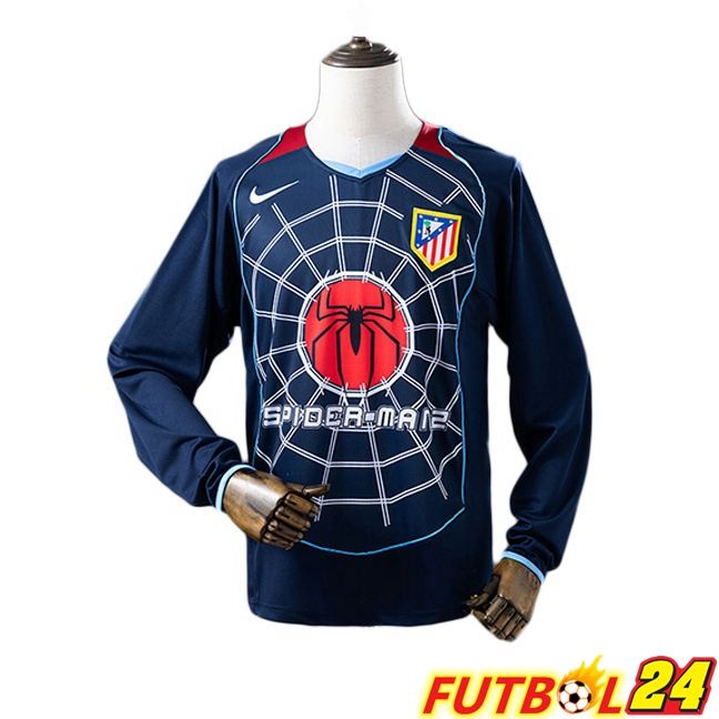 Camisetas De Futbol Atletico Madrid Retro Segunda Manga Larga Azul Real 2004-2005