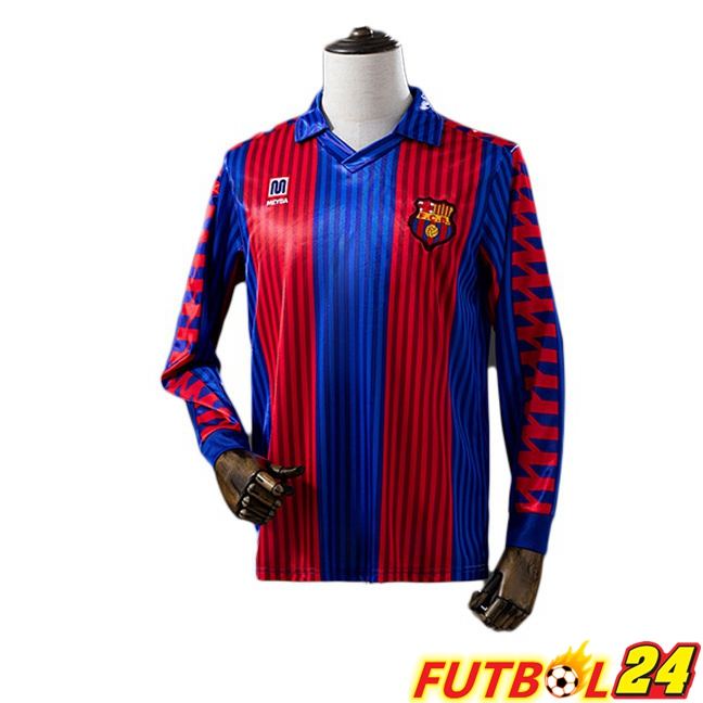 Camisetas De Futbol FC Barcelona Retro Primera Manga Larga Rojo Azul 1990-1991