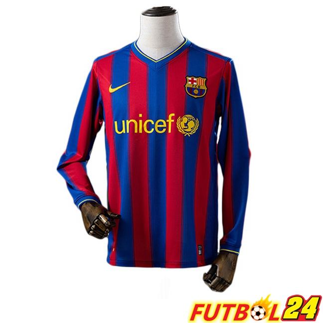 Camisetas De Futbol FC Barcelona Retro Primera Manga Larga Rojo Azul 2009-2010