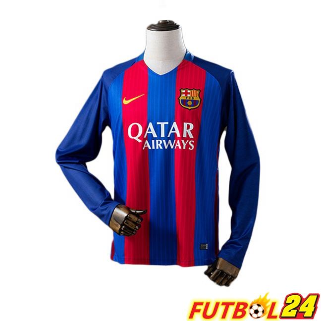 Camisetas De Futbol FC Barcelona Retro Primera Manga Larga Rojo Azul 2016-2017