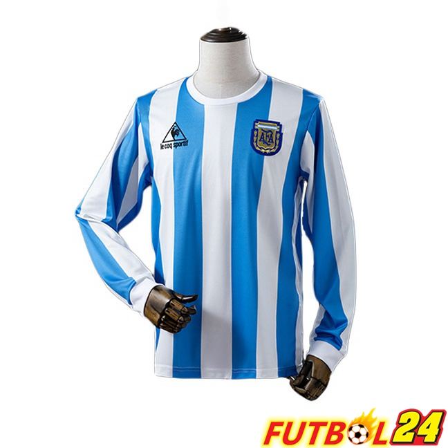 Camisetas De Futbol Argentina Retro Primera Manga Larga Azul Blanco 1986