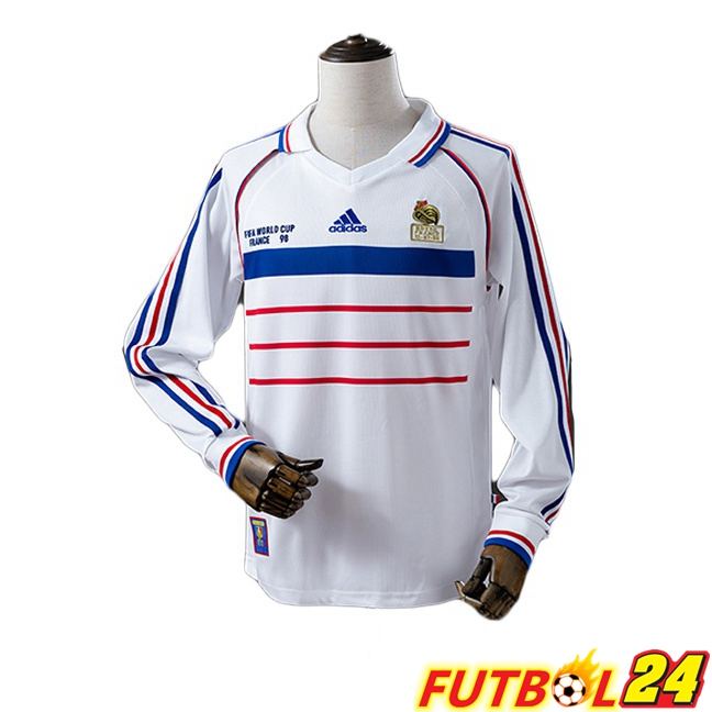 Camisetas De Futbol Francia Retro Segunda Manga Larga Blanco 1998