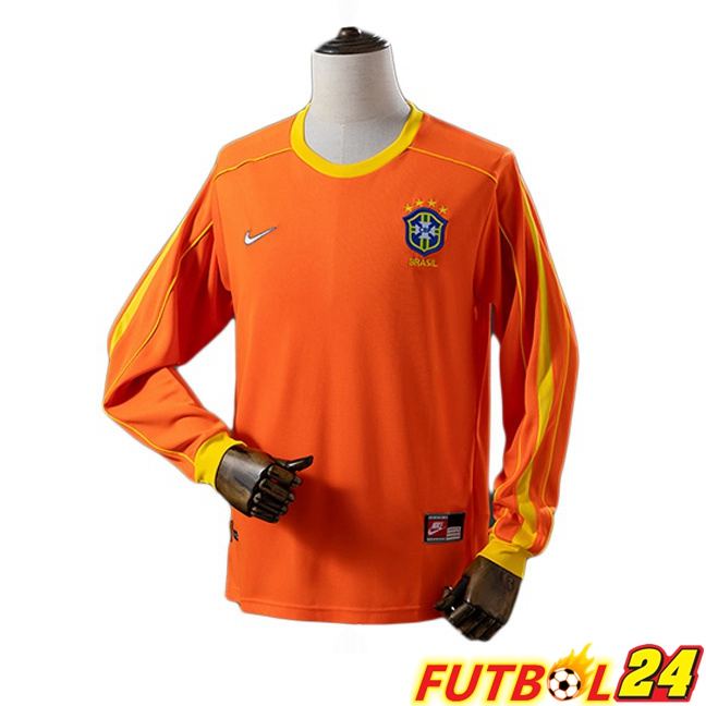 Camisetas De Futbol Brasil Retro Portero Manga Larga Naranja 1998