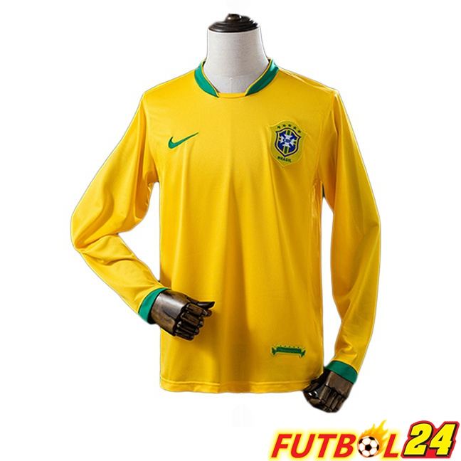 Camisetas De Futbol Brasil Retro Primera Manga Larga Amarillo 2006