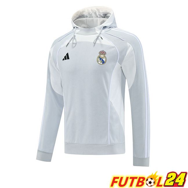 Sudadera Con Capucha Real Madrid Gris Blanco 2025/2026