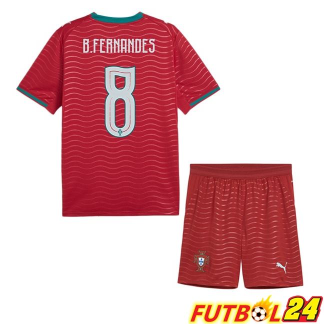 Camisetas De Futbol Portugal (B. FERNANDES 8) Ninos Primera Rojo 2026/2027