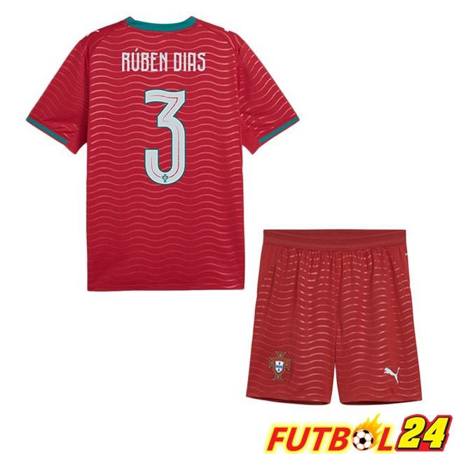 Camisetas De Futbol Portugal (Rúben Dias 3) Ninos Primera Rojo 2026/2027