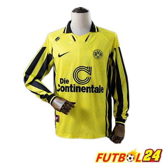 Camisetas De Futbol Dortmund BVB Retro Primera Manga Larga Amarillo 1996-1997