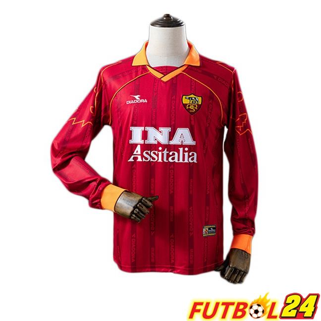Camisetas De Futbol AS Roma Retro Primera Manga Larga Rojo 1999-2000