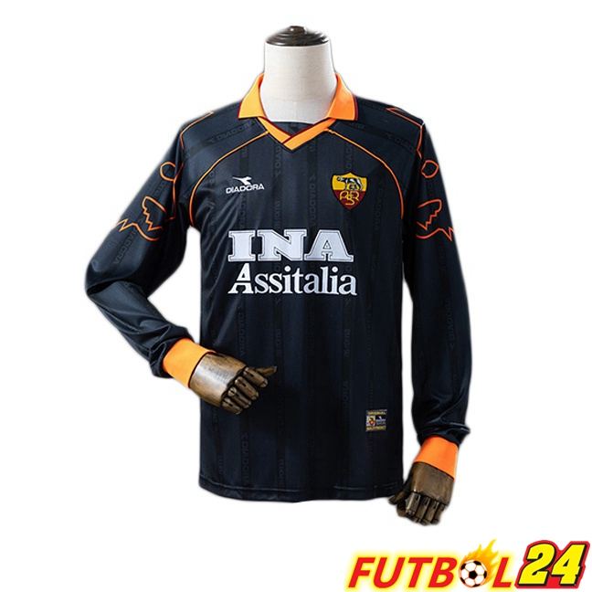 Camisetas De Futbol AS Roma Retro Tercera Manga Larga Negro 1999-2000