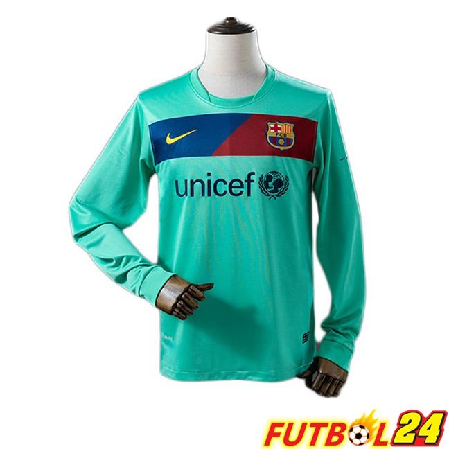 Camisetas De Futbol FC Barcelona Retro Segunda Manga Larga Verde 2010-2011