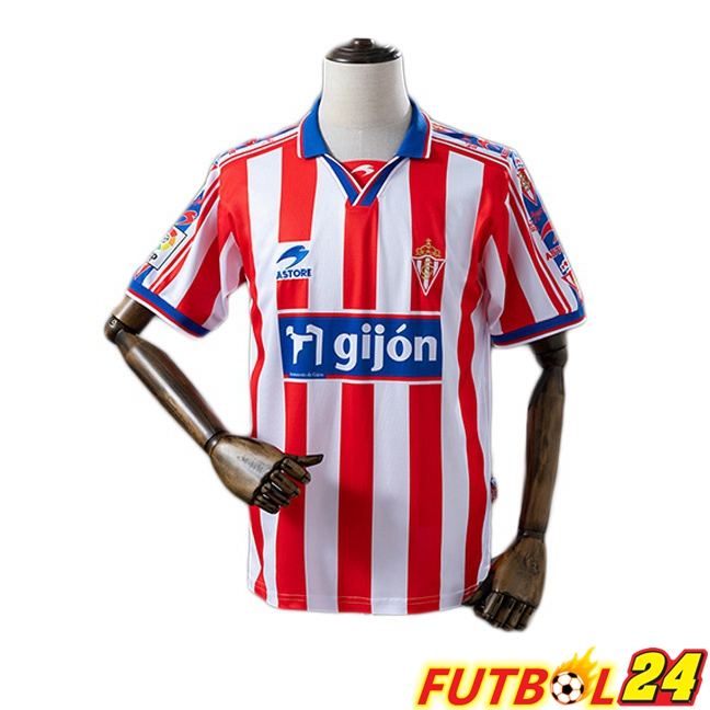 Camisetas De Futbol Sporting Gijon Retro Primera Blanco Rojo 1999-2000