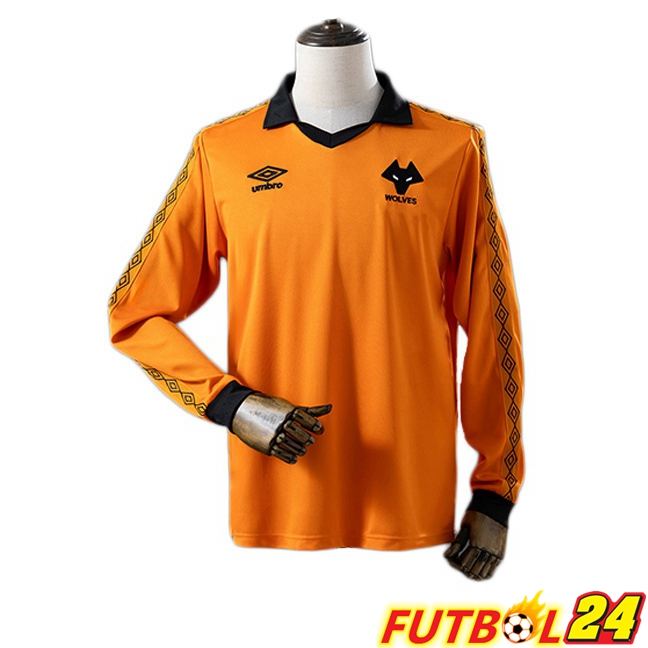 Camisetas De Futbol Wolves Retro Primera Manga Larga Amarillo 1980-1981