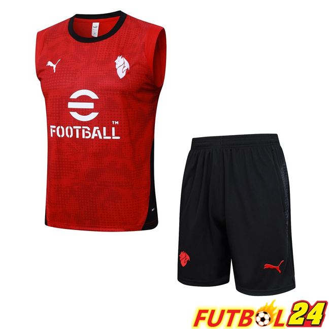 Chalecos De Futbol AC Milan + Cortos Rojo 2025/2026