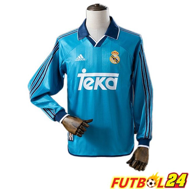 Camisetas De Futbol Real Madrid Retro Tercera Manga Larga Azul 1999-2000
