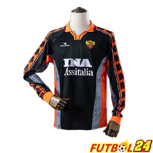 Camisetas De Futbol AS Roma Retro Tercera Manga Larga Negro 1998-1999