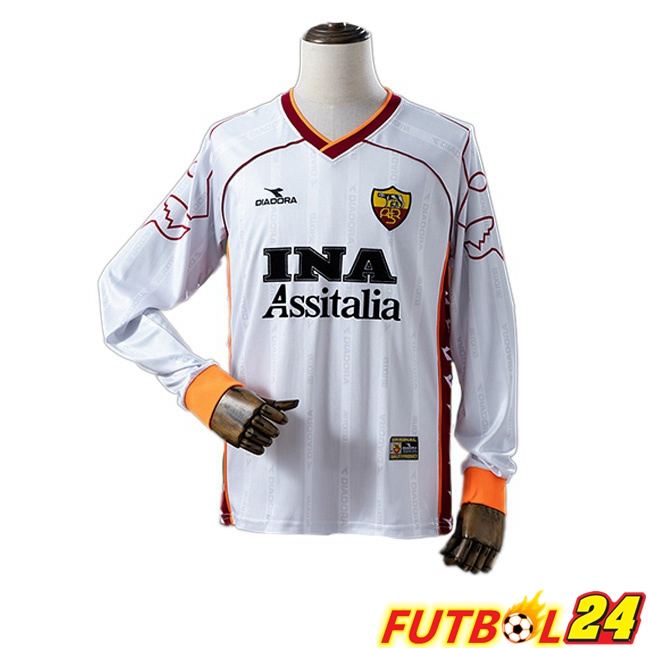 Camisetas De Futbol AS Roma Retro Segunda Manga Larga Blanco 1999-2000