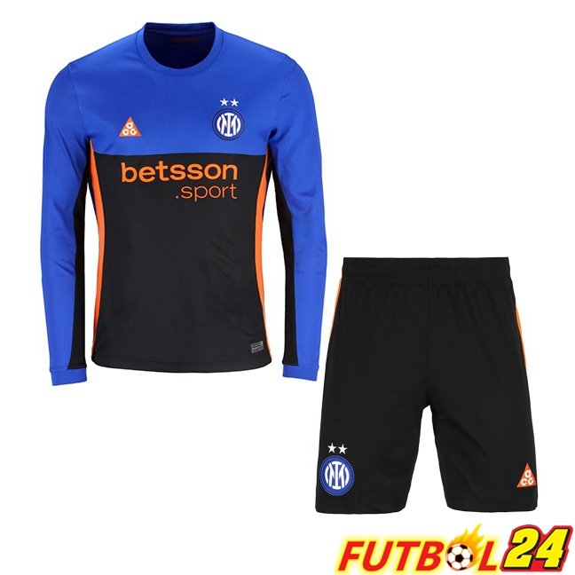 Camisetas De Futbol Inter Milan Ninos Cuarta Manga Larga Azul Negro 2025/2026