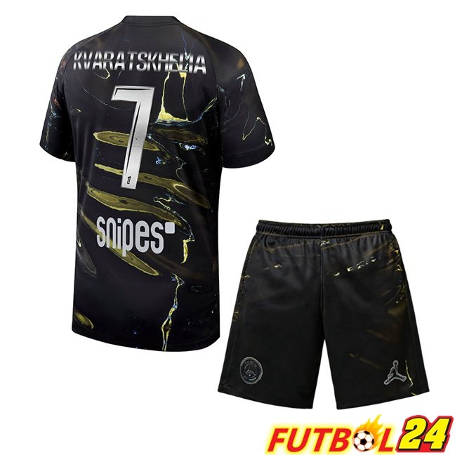Camisetas De Futbol Paris PSG (Kvaratskhelia 7) Ninos Edición Especial Negro 2025/2026