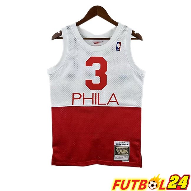 Camiseta NBA Philadelphia 76ers (Allen Iverson 3) Retro Blanco Rojo 2003-2004