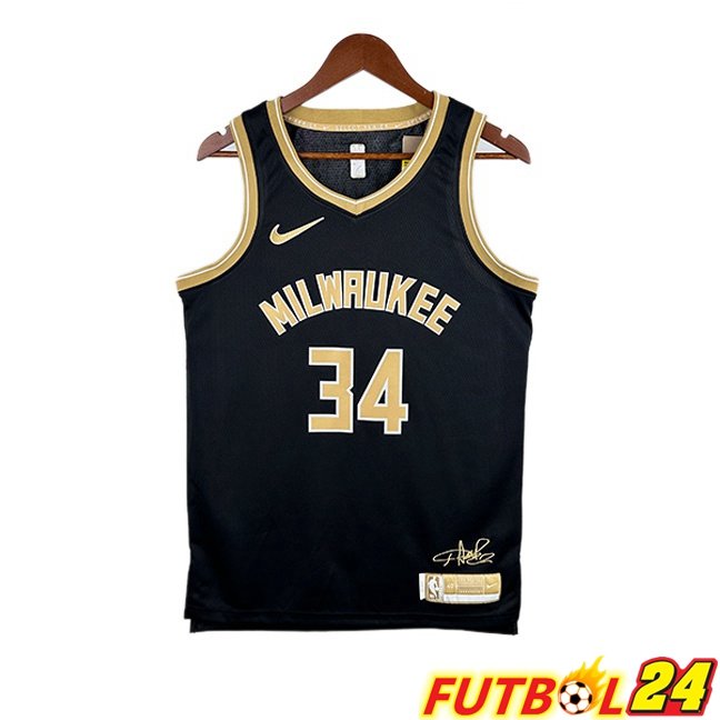 Camiseta NBA Milwaukee Bucks(Giannis Antetokounmpo 34) Negro 2023/2024
