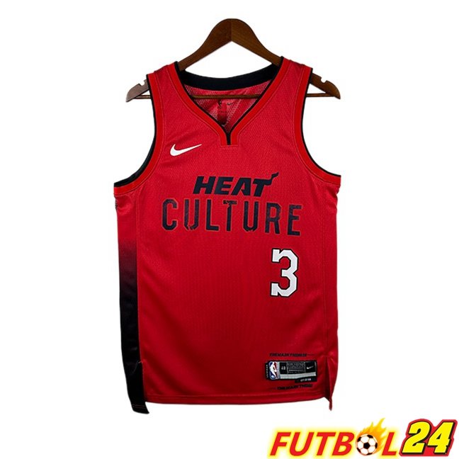Camiseta NBA Miami Heat (Dwyane Wade 3) Rojo 2024/2025