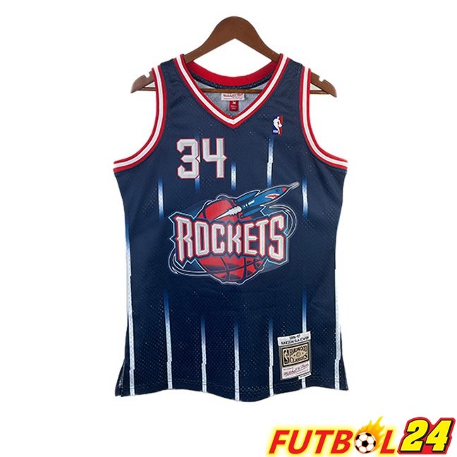 Camiseta NBA Houston Rockets (Hakeem Olajuwon 34) Retro Azul Real 1996-1997