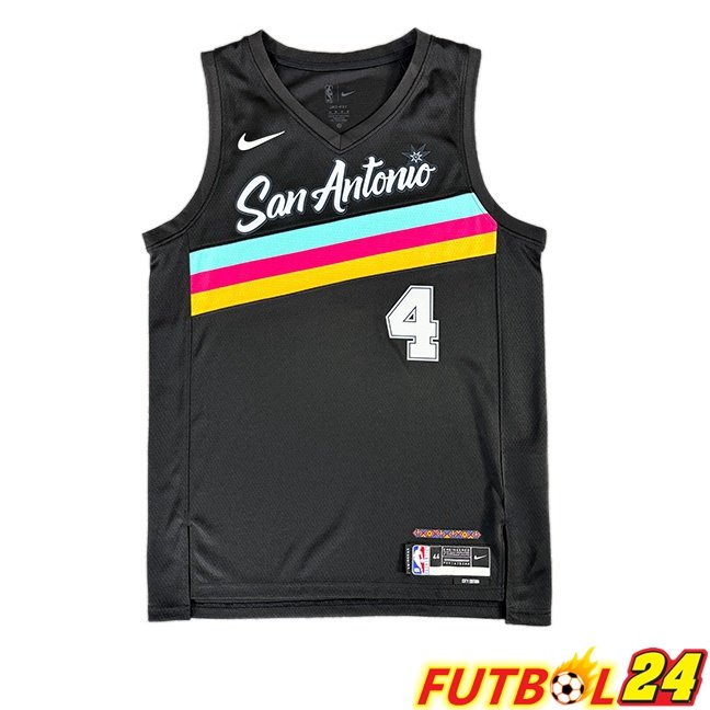 Camiseta NBA San Antonio Spurs (De’Aaron Fox 4) Negro 2025/2026