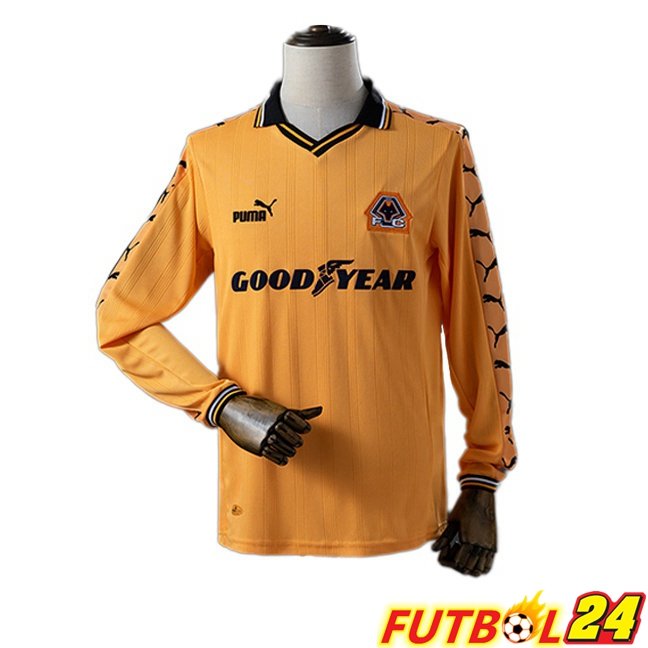 Camisetas De Futbol Wolves Retro Primera Manga Larga Amarillo 1998-1999