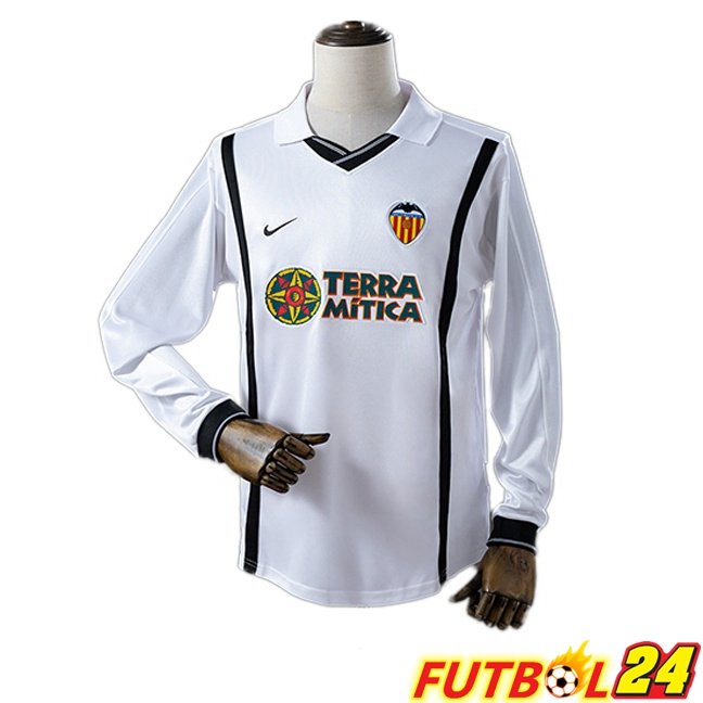 Camisetas De Futbol Valencia CF Retro Primera Manga Larga Blanco 2000-2001