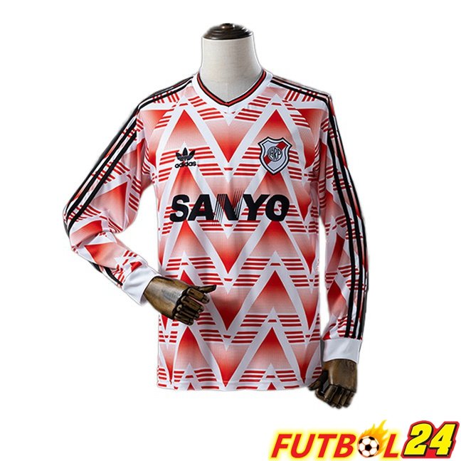 Camisetas De Futbol River Plate Retro Segunda Manga Larga Naranja Blanco 1992-1993