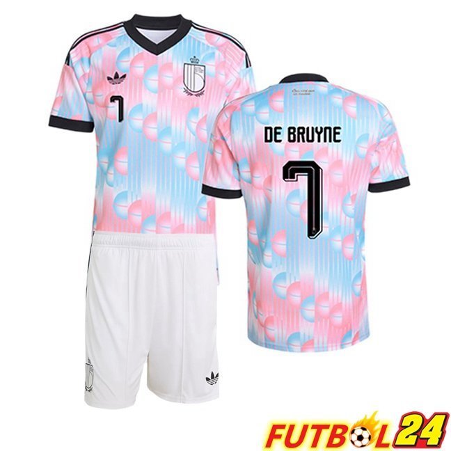 Camisetas De Futbol Bélgica (DE BRUYNE 7) Ninos Segunda Rosado Azul 2026/2027