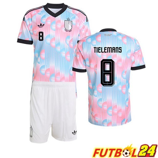 Camisetas De Futbol Bélgica (TIELEMANS 8) Ninos Segunda Rosado Azul 2026/2027