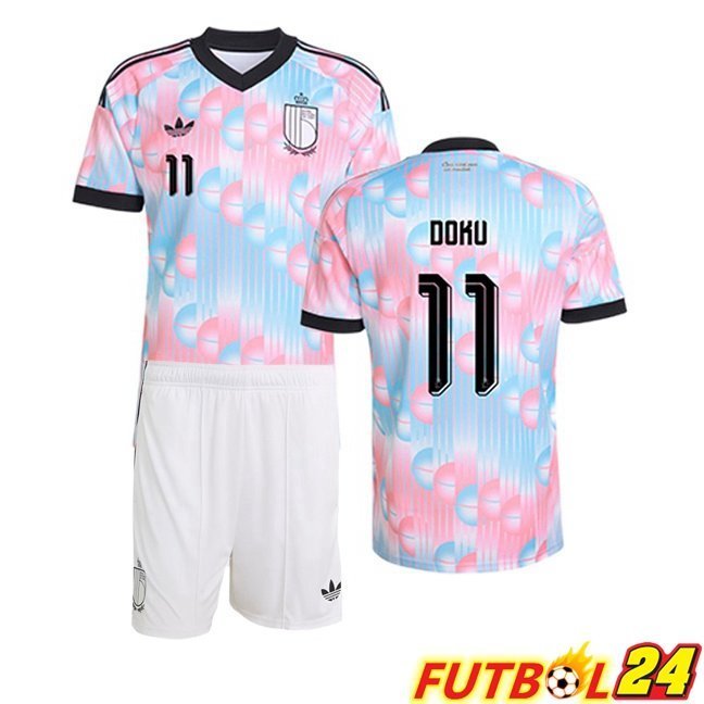 Camisetas De Futbol Bélgica (DOKU 11) Ninos Segunda Rosado Azul 2026/2027