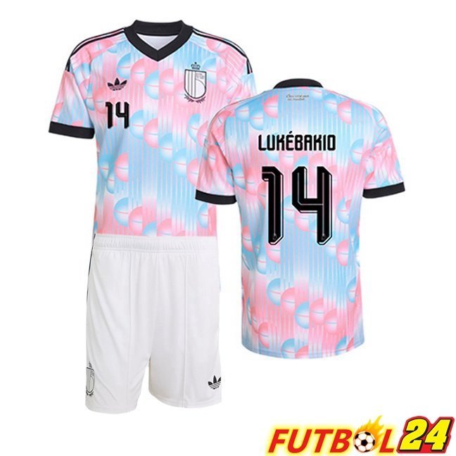 Camisetas De Futbol Bélgica (LUKÉBAKIO 14) Ninos Segunda Rosado Azul 2026/2027