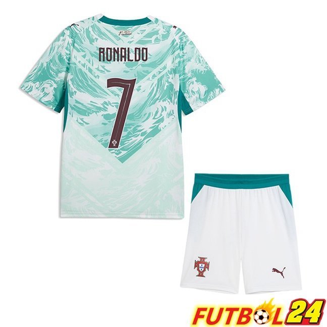 Camisetas De Futbol Portugal (RONALDO 7) Ninos Segunda Verde Blanco 2026/2027