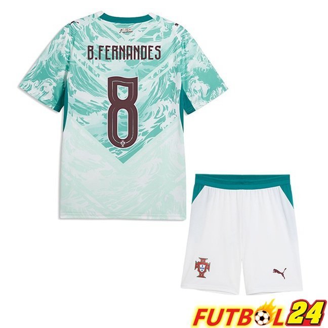 Camisetas De Futbol Portugal (B. FERNANDES 8) Ninos Segunda Verde Blanco 2026/2027