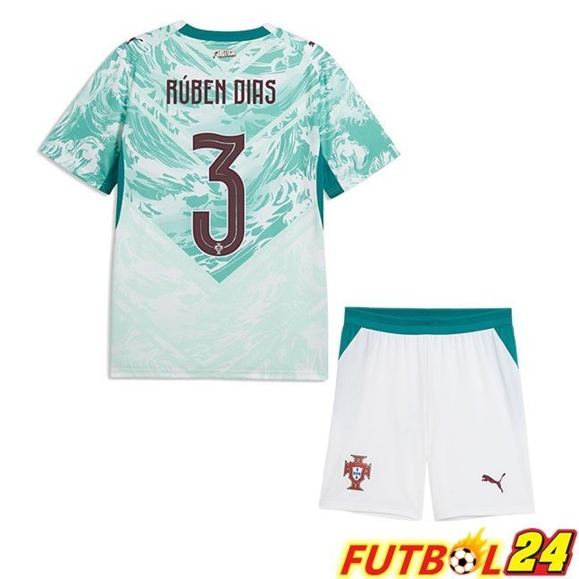 Camisetas De Futbol Portugal (Rúben Dias 3) Ninos Segunda Verde Blanco 2026/2027